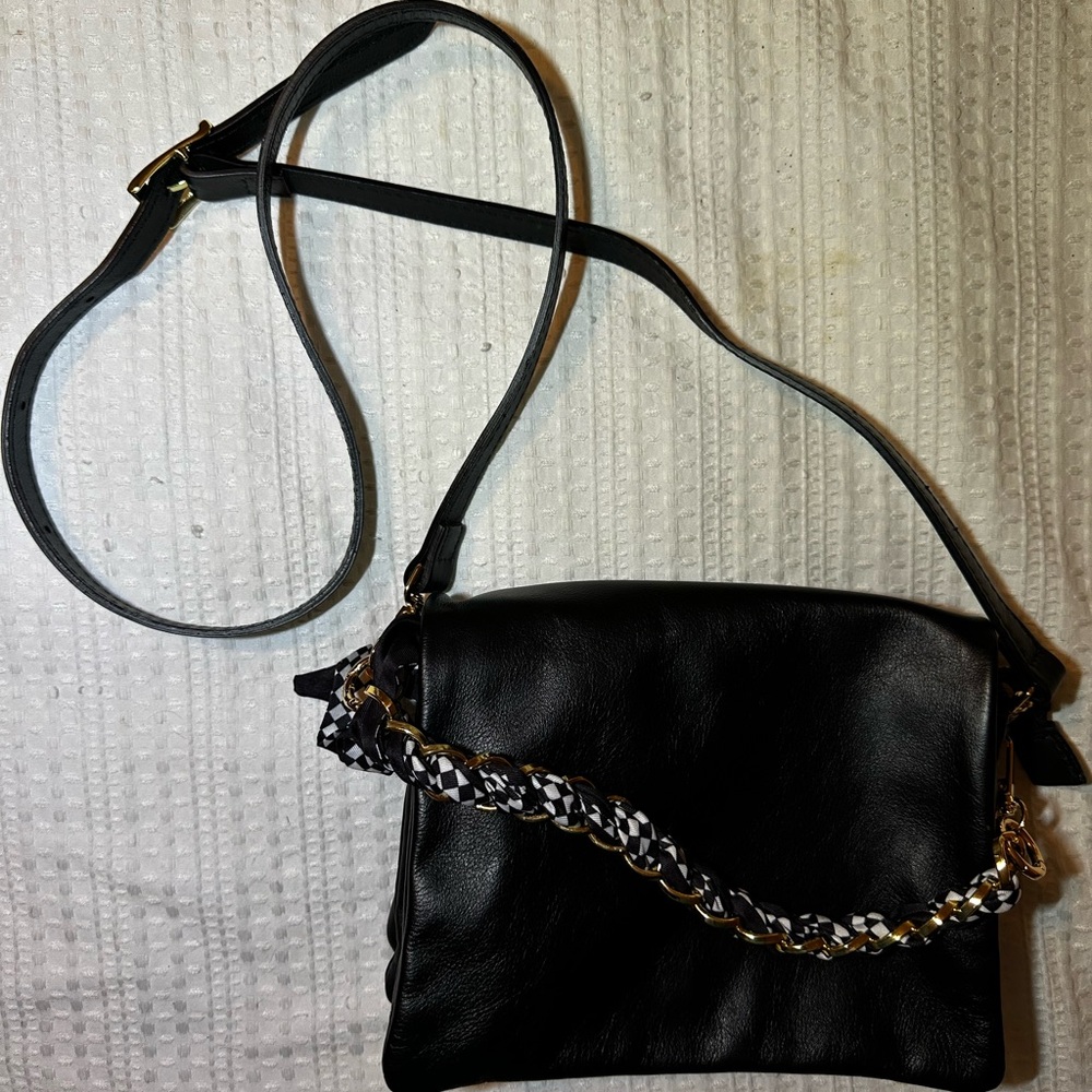 Black Leather 3 pocket Crossbody